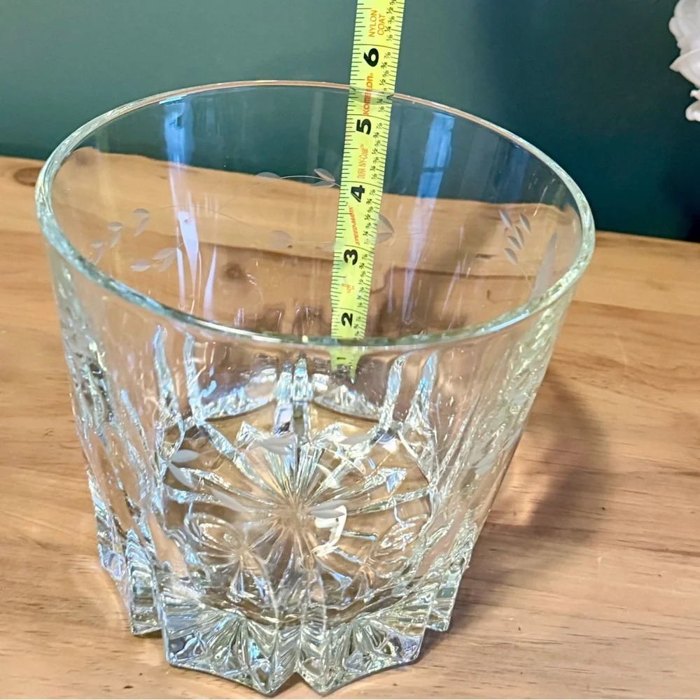 Vintage Princess House Heritage Etched Crystal Ice Bucket HEAVY 1980s Barware